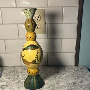 Tracy Porter Hand-Painted Fish Design Wooden Candle Holder
